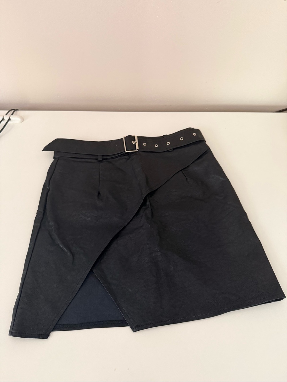 Princess Polly Faux-Leather Wrap Skirt with Belt